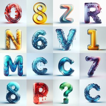 glass 3D Lettering Typeface. AI generated illustration