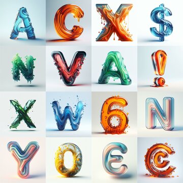 glass 3D Lettering Typeface. AI generated illustration