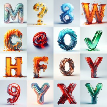 glass 3D Lettering Typeface. AI generated illustration