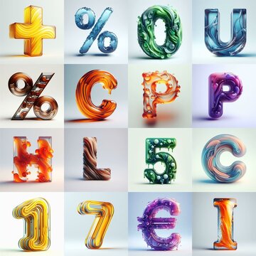 glass 3D Lettering Typeface. AI generated illustration