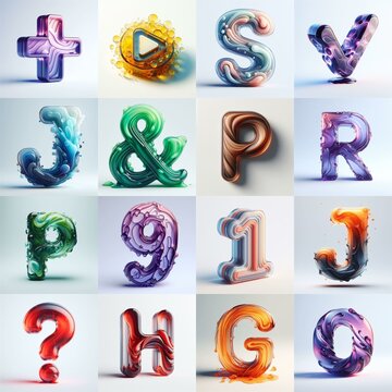 glass 3D Lettering Typeface. AI generated illustration