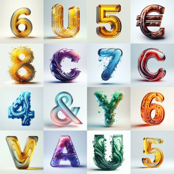 glass 3D Lettering Typeface. AI generated illustration
