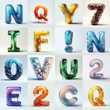 glass 3D Lettering Typeface. AI generated illustration