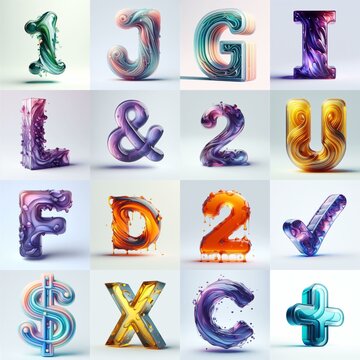 glass 3D Lettering Typeface. AI generated illustration