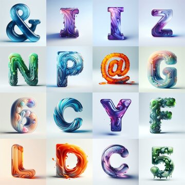 glass 3D Lettering Typeface. AI generated illustration