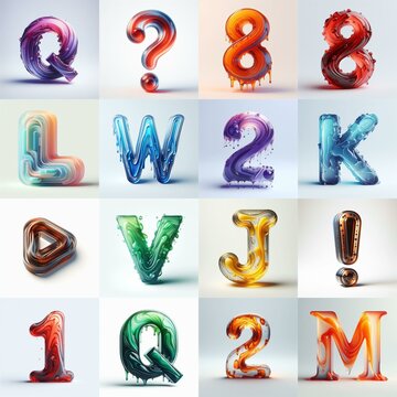 glass 3D Lettering Typeface. AI generated illustration