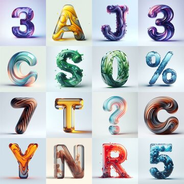 glass 3D Lettering Typeface. AI generated illustration