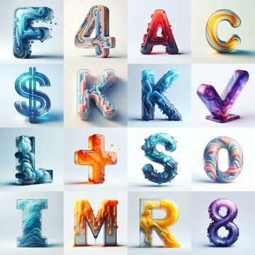 glass 3D Lettering Typeface. AI generated illustration