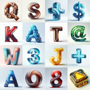 glass 3D Lettering Typeface. AI generated illustration