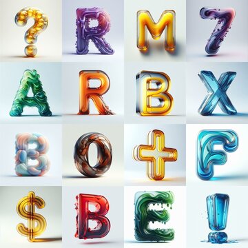 glass 3D Lettering Typeface. AI generated illustration
