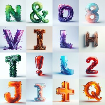 glass 3D Lettering Typeface. AI generated illustration
