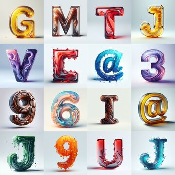 glass 3D Lettering Typeface. AI generated illustration