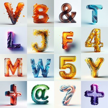 glass 3D Lettering Typeface. AI generated illustration
