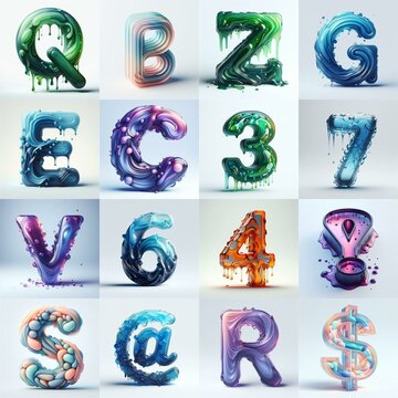 glass 3D Lettering Typeface. AI generated illustration