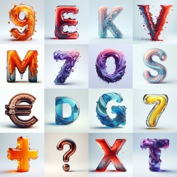 glass 3D Lettering Typeface. AI generated illustration