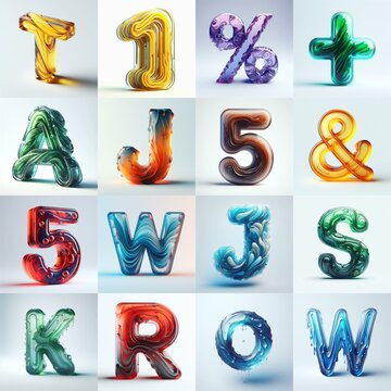 glass 3D Lettering Typeface. AI generated illustration