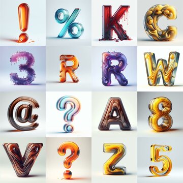 glass 3D Lettering Typeface. AI generated illustration