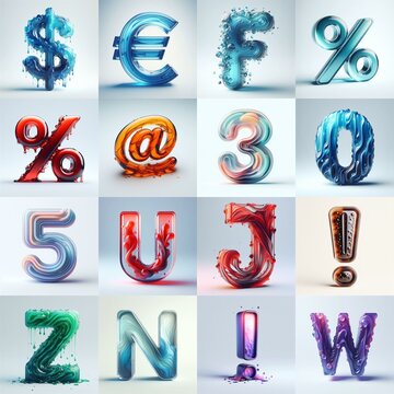 glass 3D Lettering Typeface. AI generated illustration