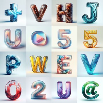 glass 3D Lettering Typeface. AI generated illustration