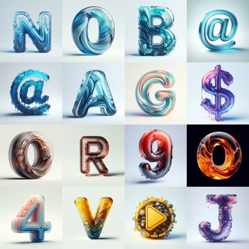 glass 3D Lettering Typeface. AI generated illustration