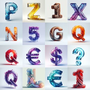 glass 3D Lettering Typeface. AI generated illustration