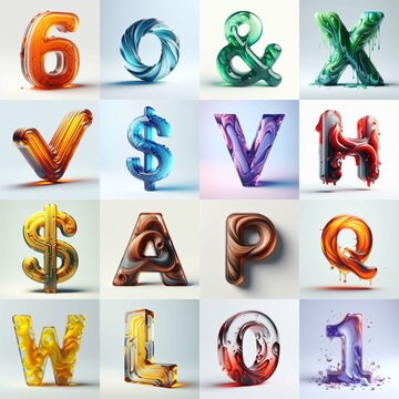 glass 3D Lettering Typeface. AI generated illustration