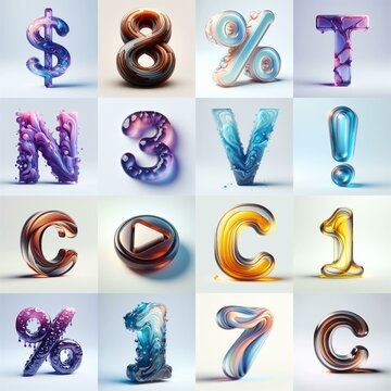 glass 3D Lettering Typeface. AI generated illustration
