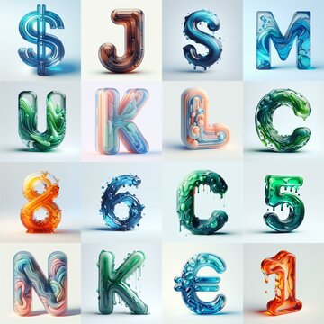 glass 3D Lettering Typeface. AI generated illustration