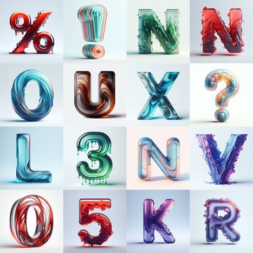 glass 3D Lettering Typeface. AI generated illustration