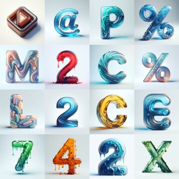 glass 3D Lettering Typeface. AI generated illustration