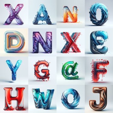 glass 3D Lettering Typeface. AI generated illustration