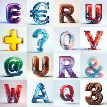 glass 3D Lettering Typeface. AI generated illustration