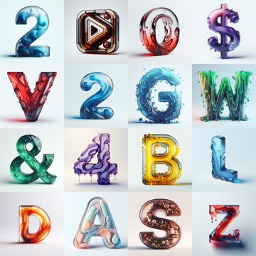glass 3D Lettering Typeface. AI generated illustration