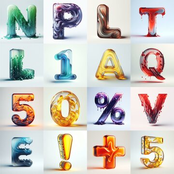 glass 3D Lettering Typeface. AI generated illustration