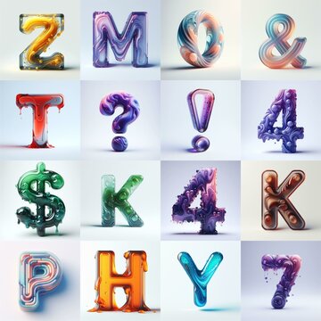 glass 3D Lettering Typeface. AI generated illustration