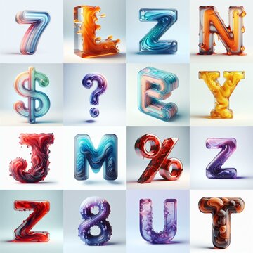 glass 3D Lettering Typeface. AI generated illustration