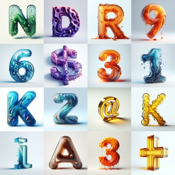 glass 3D Lettering Typeface. AI generated illustration
