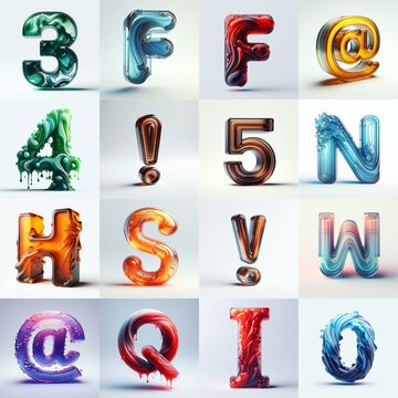 glass 3D Lettering Typeface. AI generated illustration