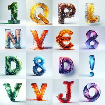 glass 3D Lettering Typeface. AI generated illustration