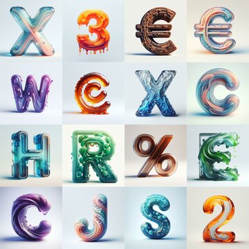 glass 3D Lettering Typeface. AI generated illustration
