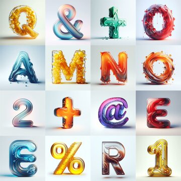 glass 3D Lettering Typeface. AI generated illustration