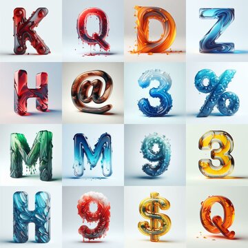 glass 3D Lettering Typeface. AI generated illustration