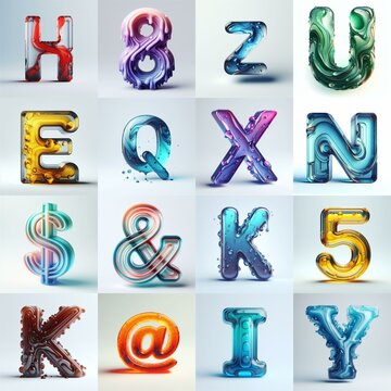 glass 3D Lettering Typeface. AI generated illustration