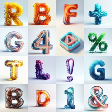 glass 3D Lettering Typeface. AI generated illustration