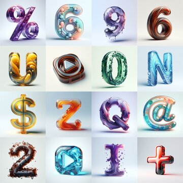 glass 3D Lettering Typeface. AI generated illustration