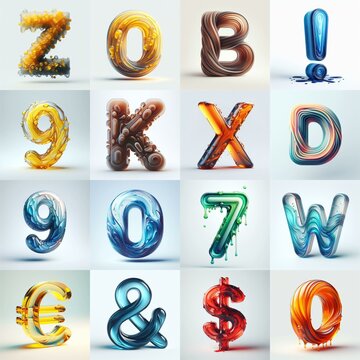 glass 3D Lettering Typeface. AI generated illustration