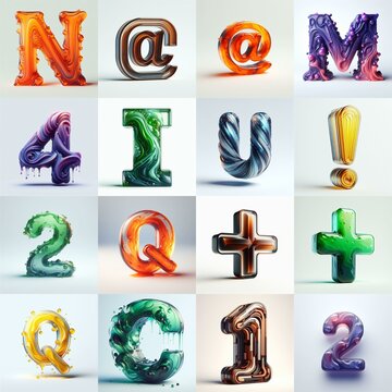glass 3D Lettering Typeface. AI generated illustration