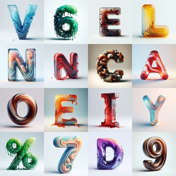 glass 3D Lettering Typeface. AI generated illustration