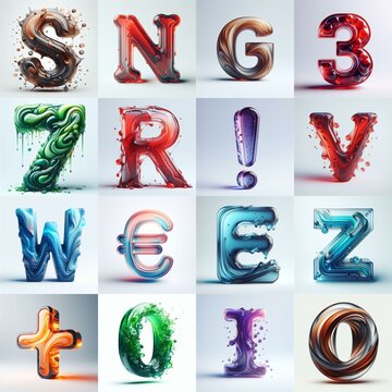 glass 3D Lettering Typeface. AI generated illustration