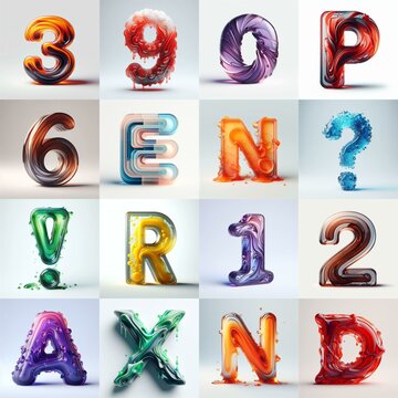 glass 3D Lettering Typeface. AI generated illustration